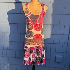 Desigual Multicolor Sleeveless Graphic Circle Print Dress medium drop waist 20’s